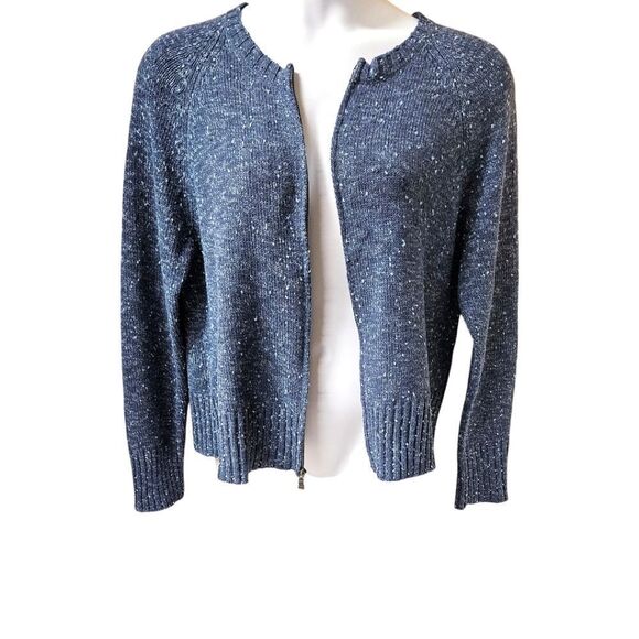 LIZ CLAIBORNE Vintage Blue Speckled Long Sleeve Zip- Up Sweater  Size Large - Picture 10 of 16